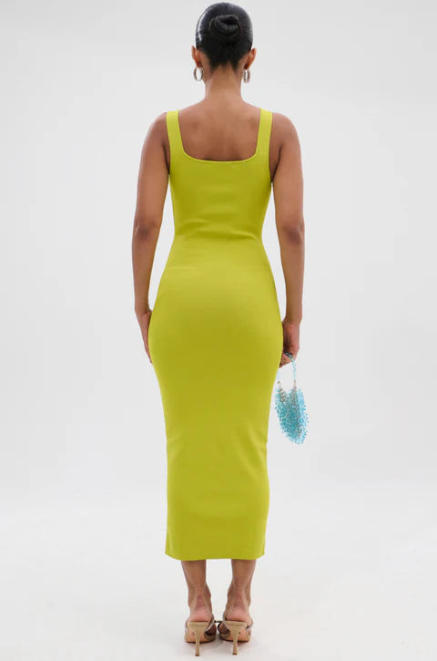 Between The Lines Midi Dress in Lime