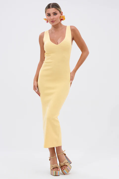 Between The Lines Midi Dress in Yellow