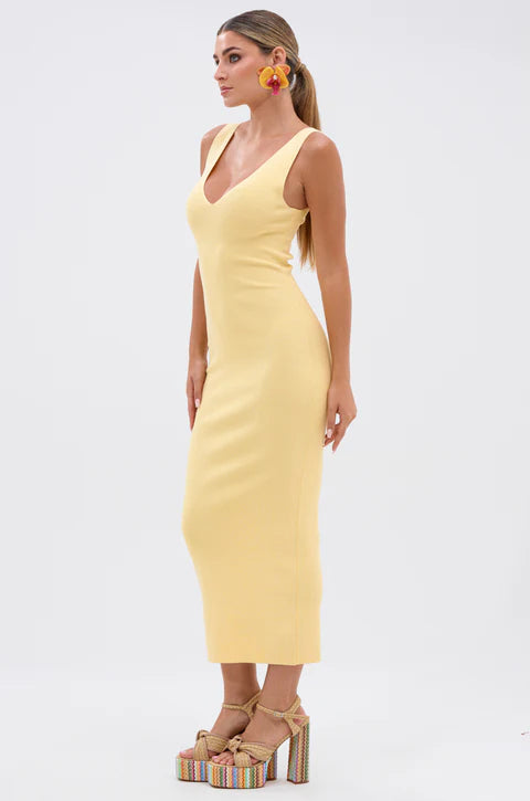 Between The Lines Midi Dress in Yellow