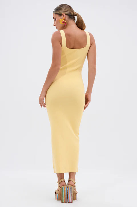 Between The Lines Midi Dress in Yellow