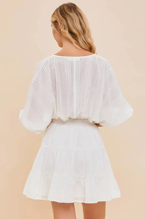 Boho Tiered Striped Short Sleeve Mini Dress