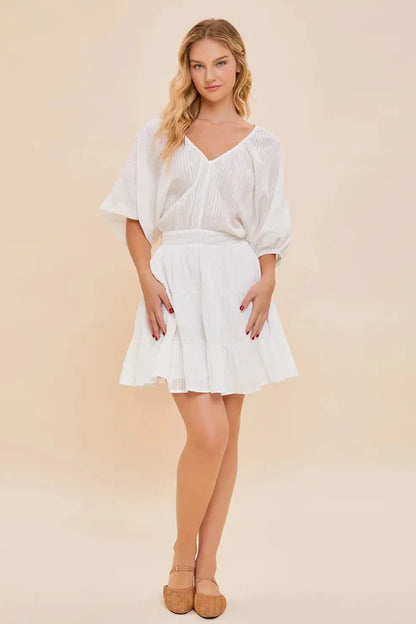 Boho Tiered Striped Short Sleeve Mini Dress