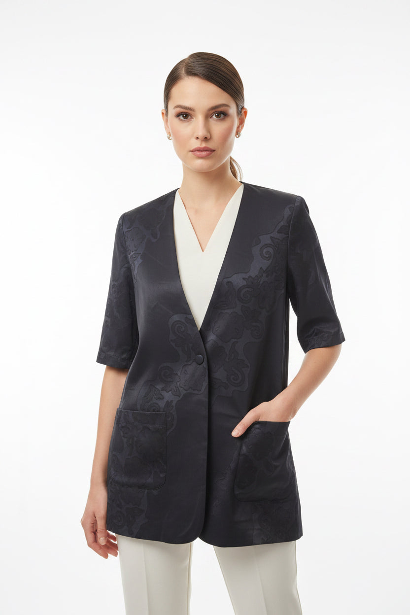 The Noir Baroque Jacquard Kimono Blazer - Old Money Designer