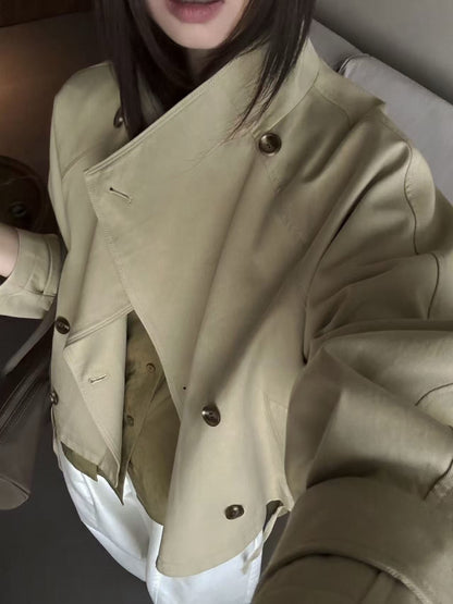 The Seoul U-Ka Cropped Balloon Trench Jacket - Designer Moto Cropped Coat