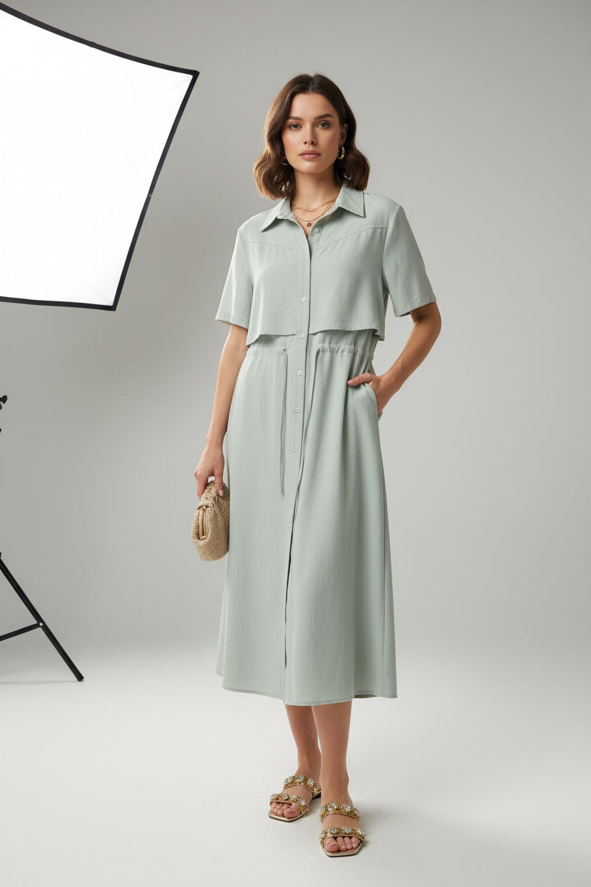 The Old Money Drawstring Shirt Dress - Quiet Luxury Midi