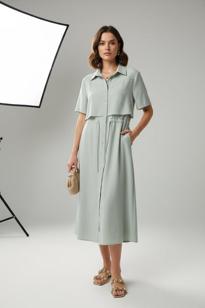 The Old Money Drawstring Shirt Dress - Quiet Luxury Midi