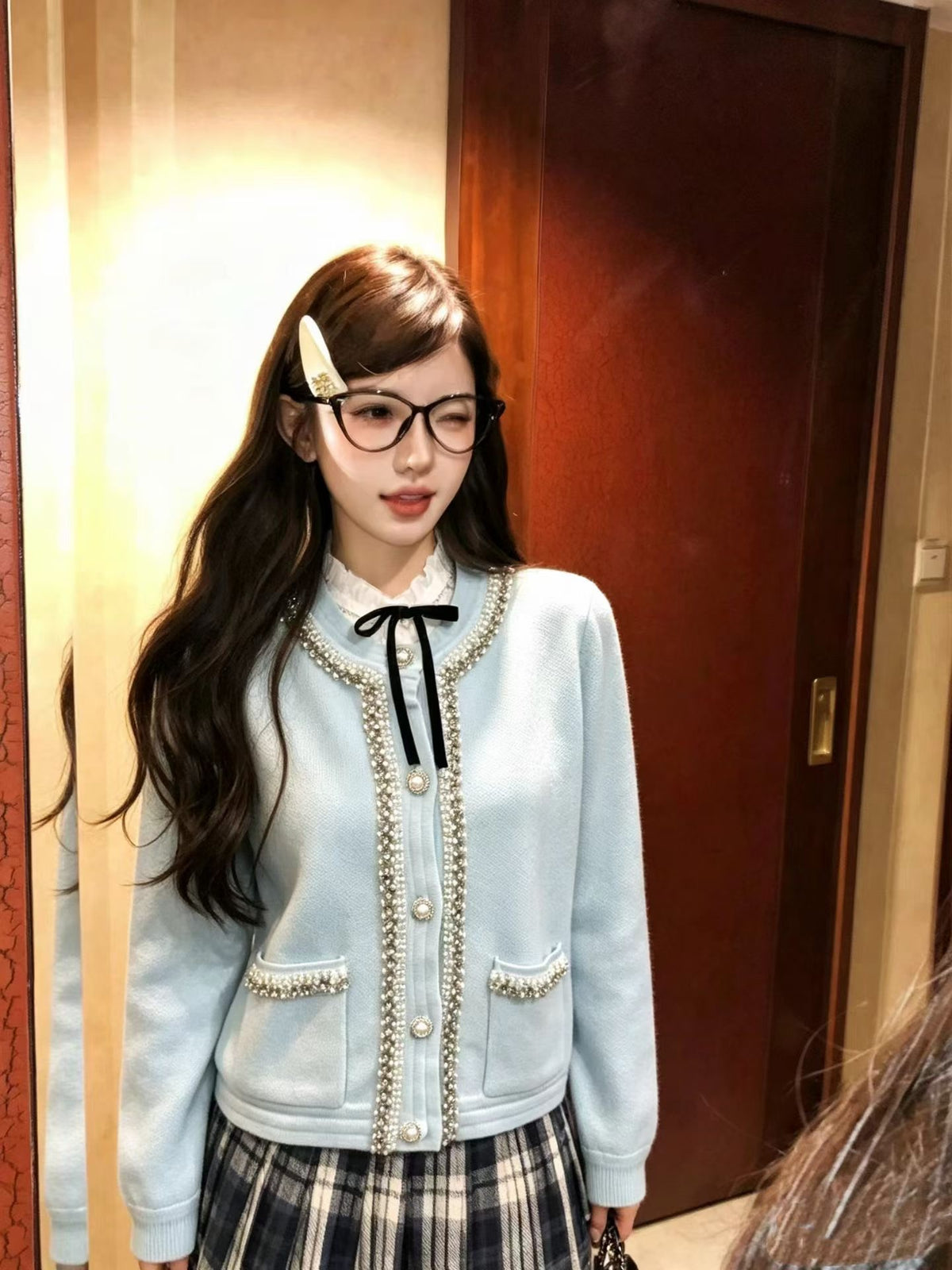 Pearl Button Embellished Cardigan button down