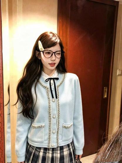 Pearl Button Embellished Cardigan button down