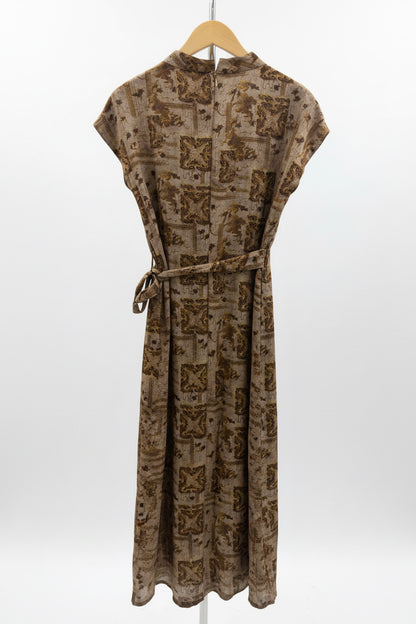 The Vintage Baroque Belted Midi Dress - Brown Mosaic