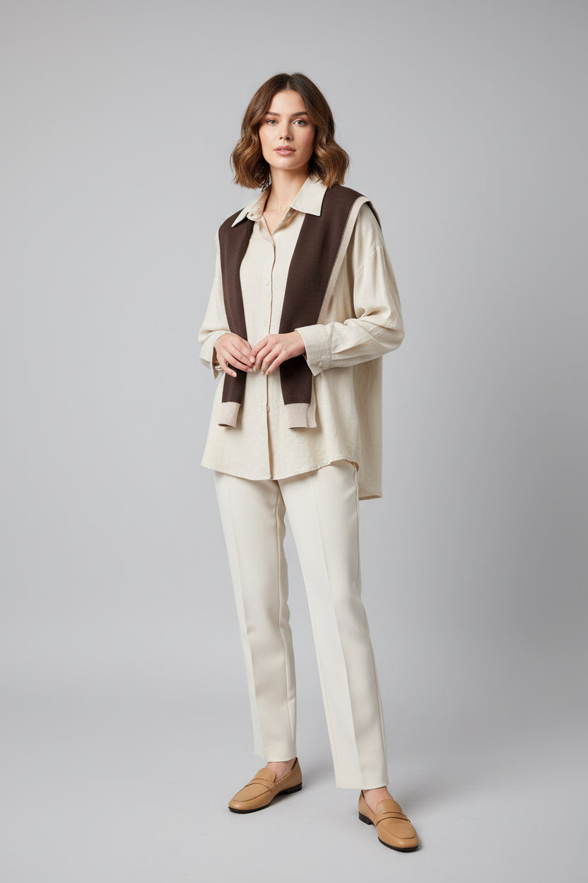 Layered Shirt Set With Shoulder Sweater