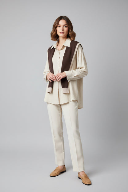 Layered Shirt Set With Shoulder Sweater