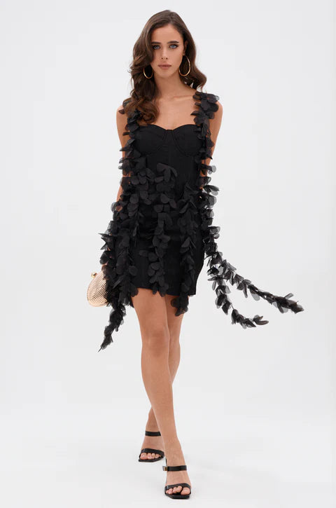 Cover Girl Mini Dress with Floral Appliques