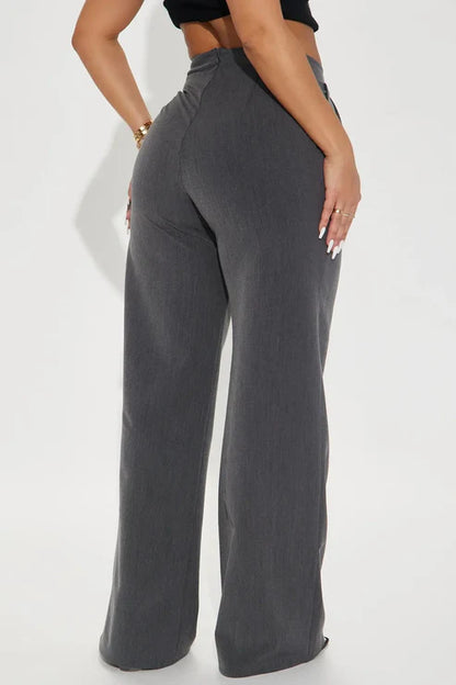 Charcoal High-Waisted Wide Leg Classic Trousers