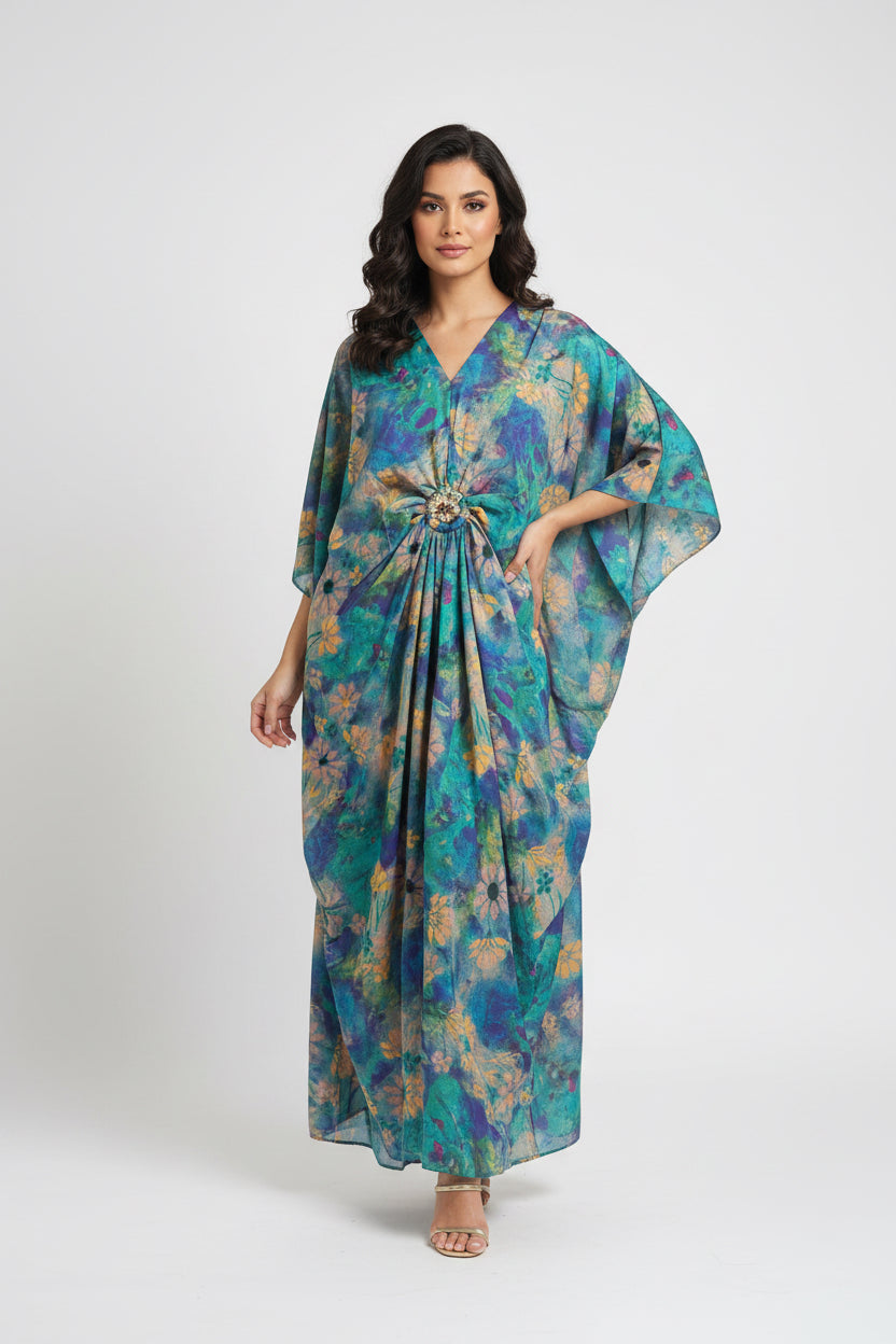 The Royal Brooch Kaftan Dress - Luxury Batwing Maxi