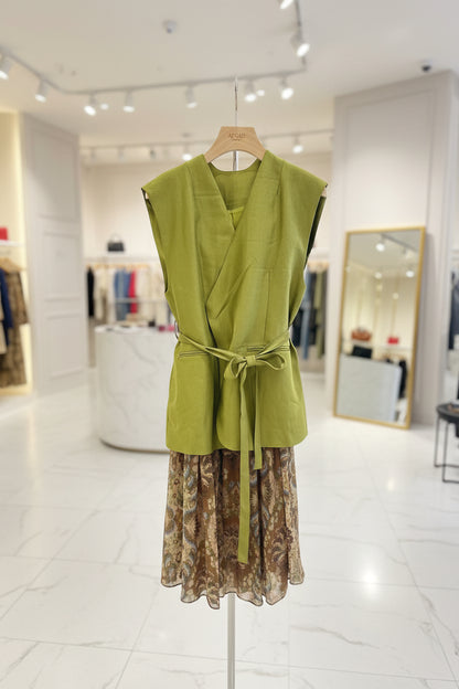 The Boho Linen Wrap Vest + Paisley Chiffon Skirt Set - Quiet Luxury 2pc