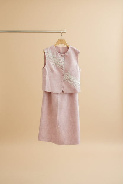 The Lace Linen Vest Skirt Set - 2 Piece