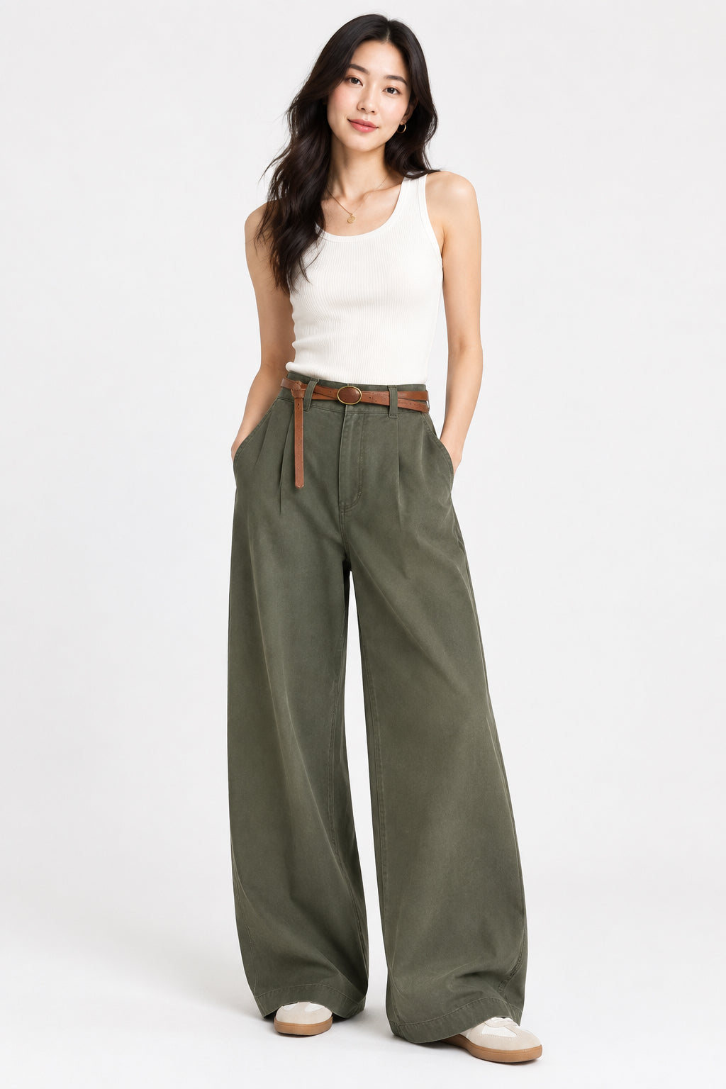 The Cloud Air Wide Palazzo Pants With Belt - High Waist Pleated Pants - Modest Pants -