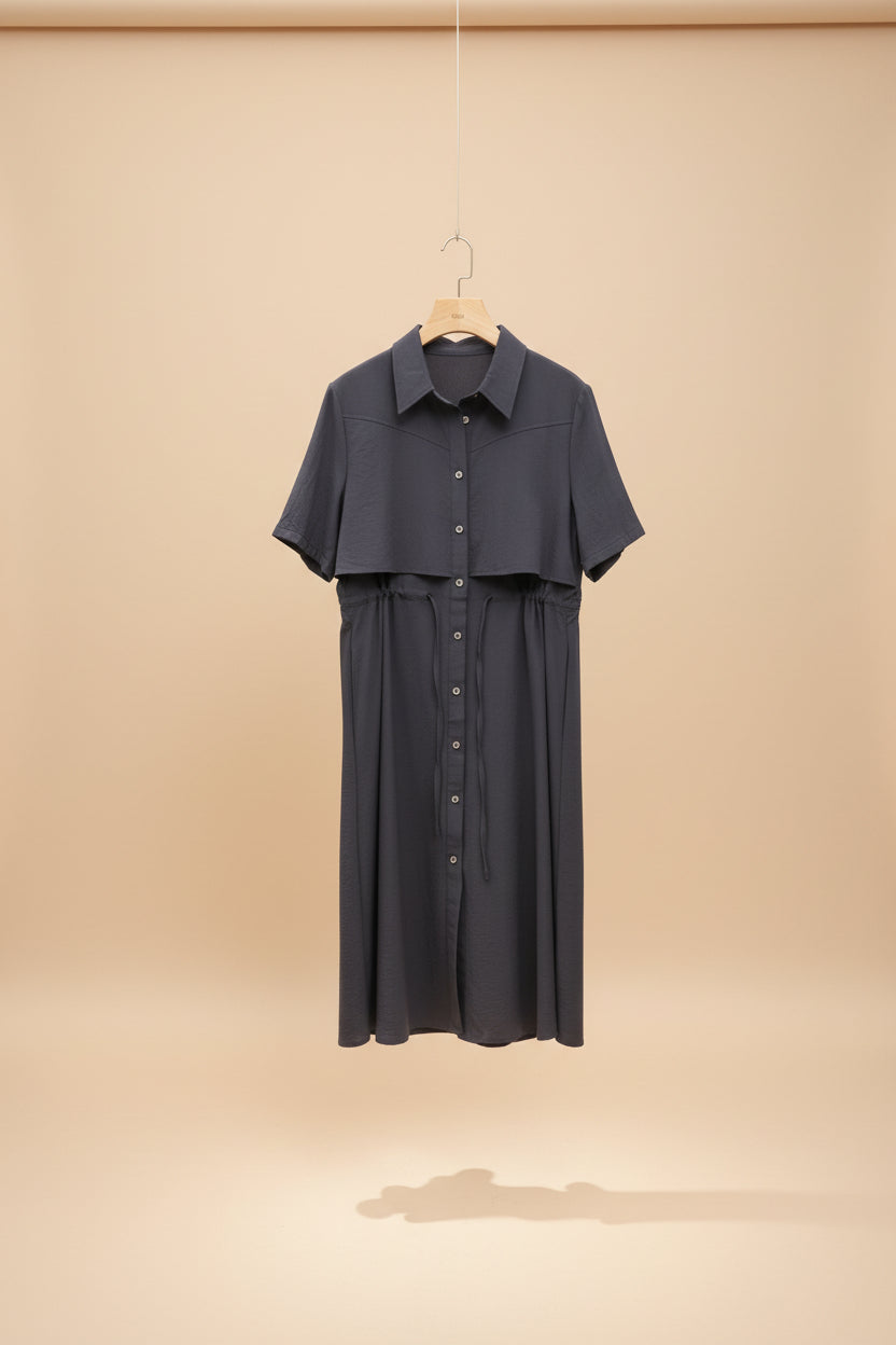 The Old Money Drawstring Shirt Dress - Quiet Luxury Midi