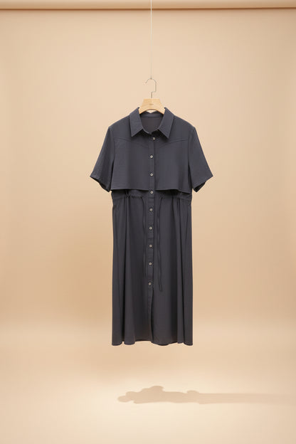 The Old Money Drawstring Shirt Dress - Quiet Luxury Midi