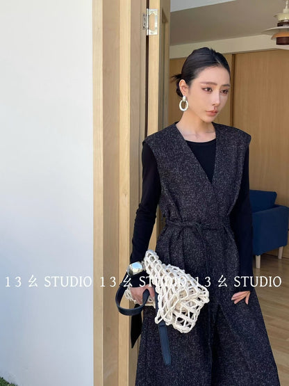 Long Vest Set With Wide Pants - Minimal Chic 2 Piece Suit