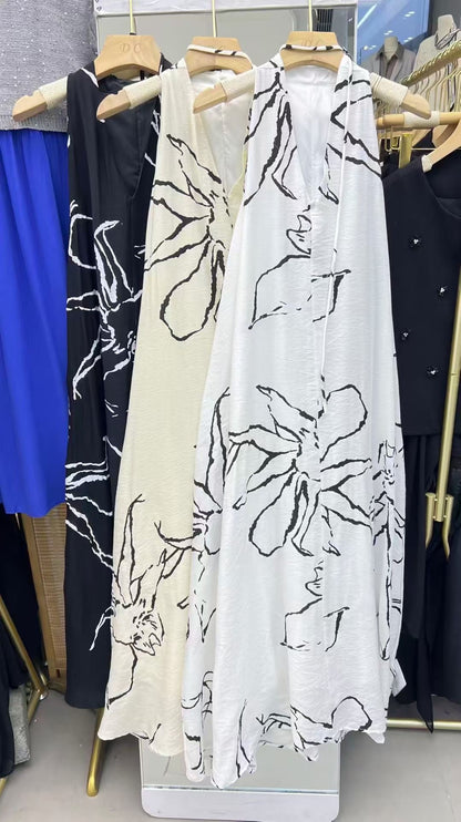 The Ink Sketch Halter Maxi Dress