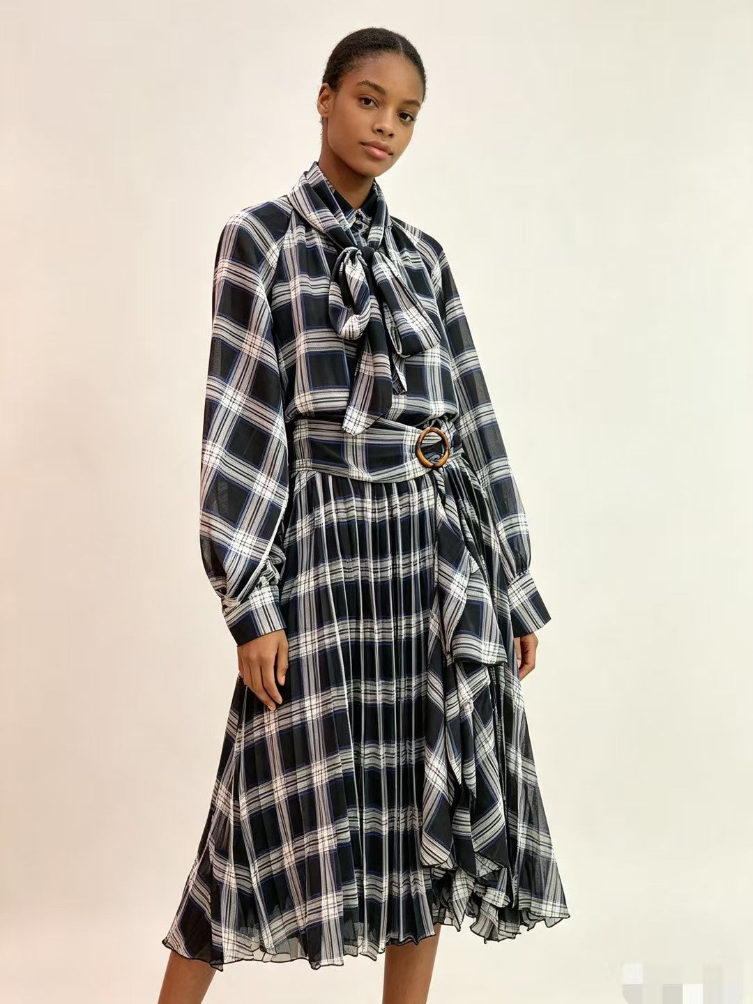 The Audrey Plaid Co-Ord Set - Bow Blouse &amp; Pleated Skirt