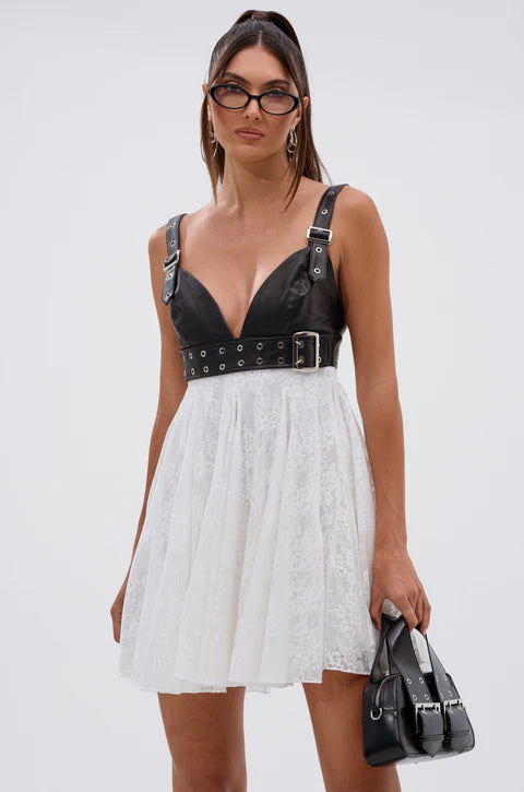 Edgy with a Bow on Top Mini Dress