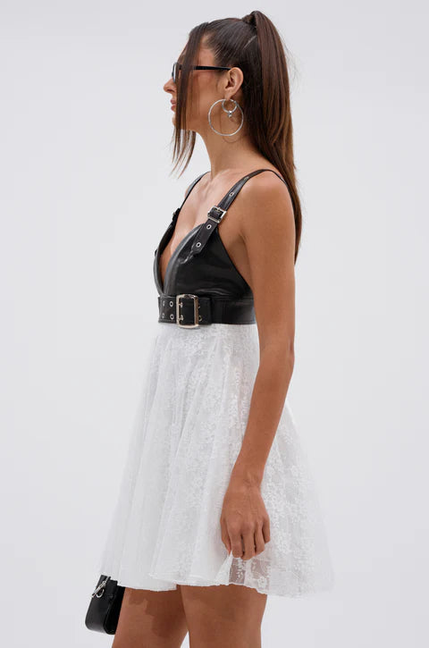 Edgy with a Bow on Top Mini Dress