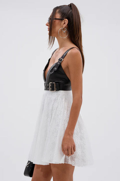 Edgy with a Bow on Top Mini Dress