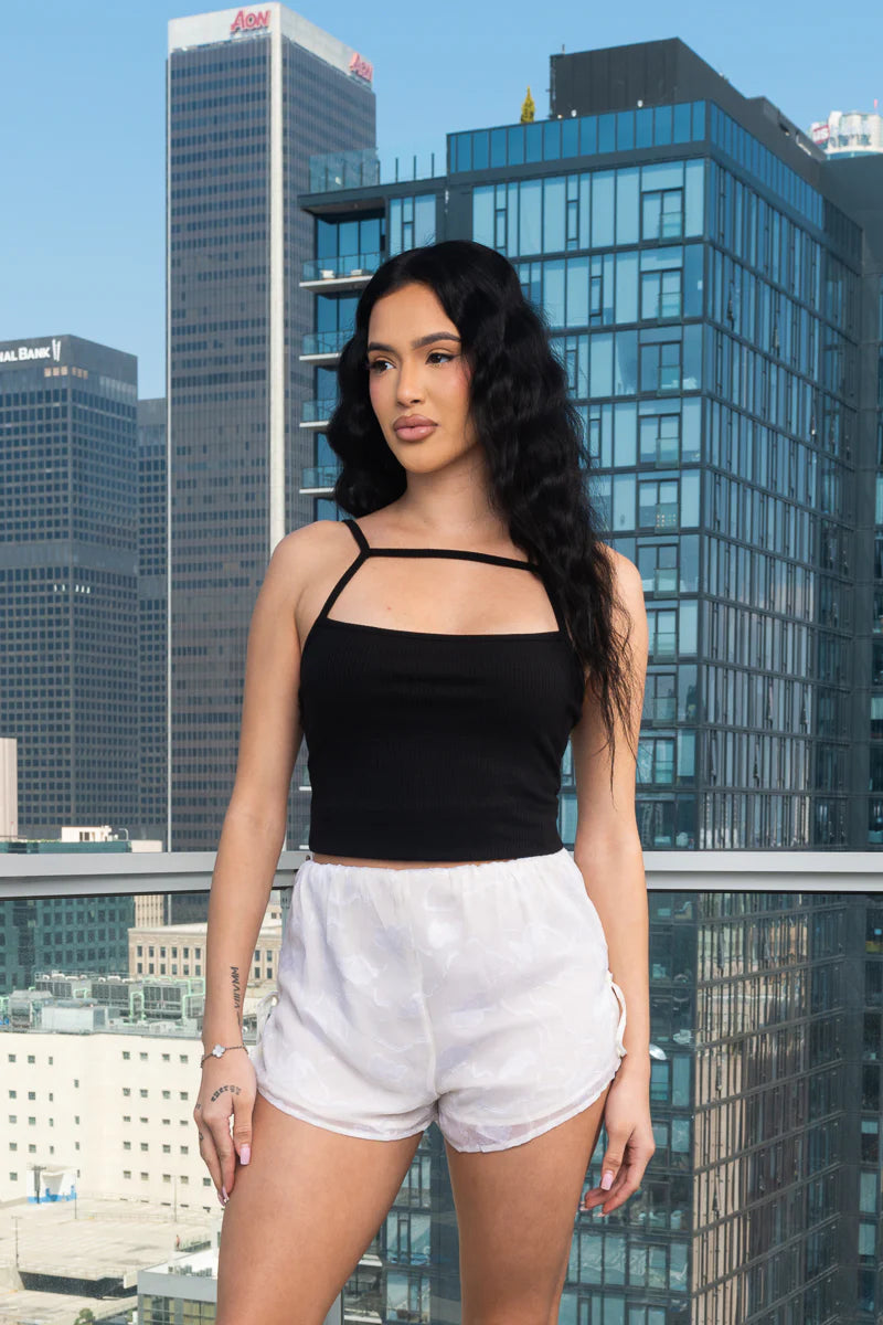 Elastic Waist Sheer Chiffon Mini Shorts With Ruched Side Ties and Full Lining