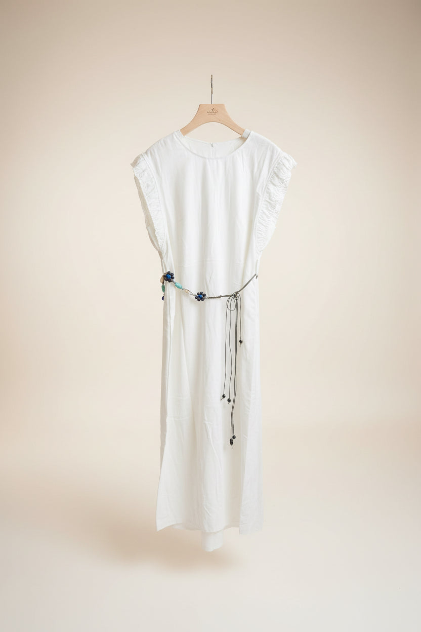 The Beaded Boho Linen Ruffle Maxi Dress - Old Money Chic