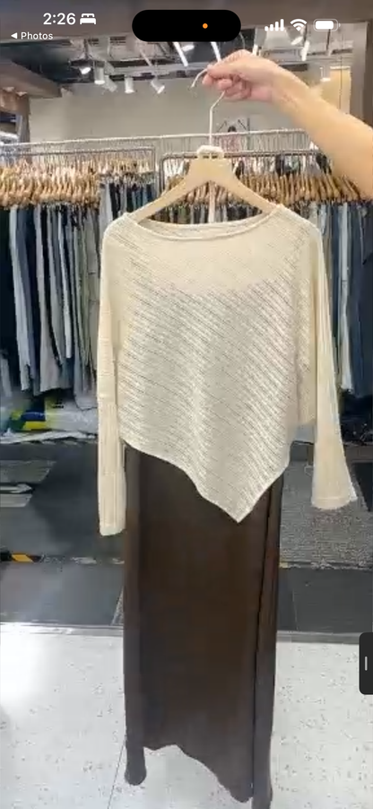 Diagonal Knit Asymmetric Set + Belt