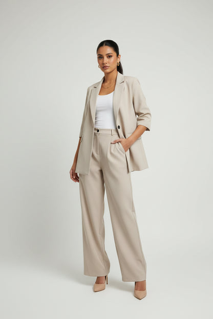 The Beige Belted Blazer &amp; Pleated Pants Set