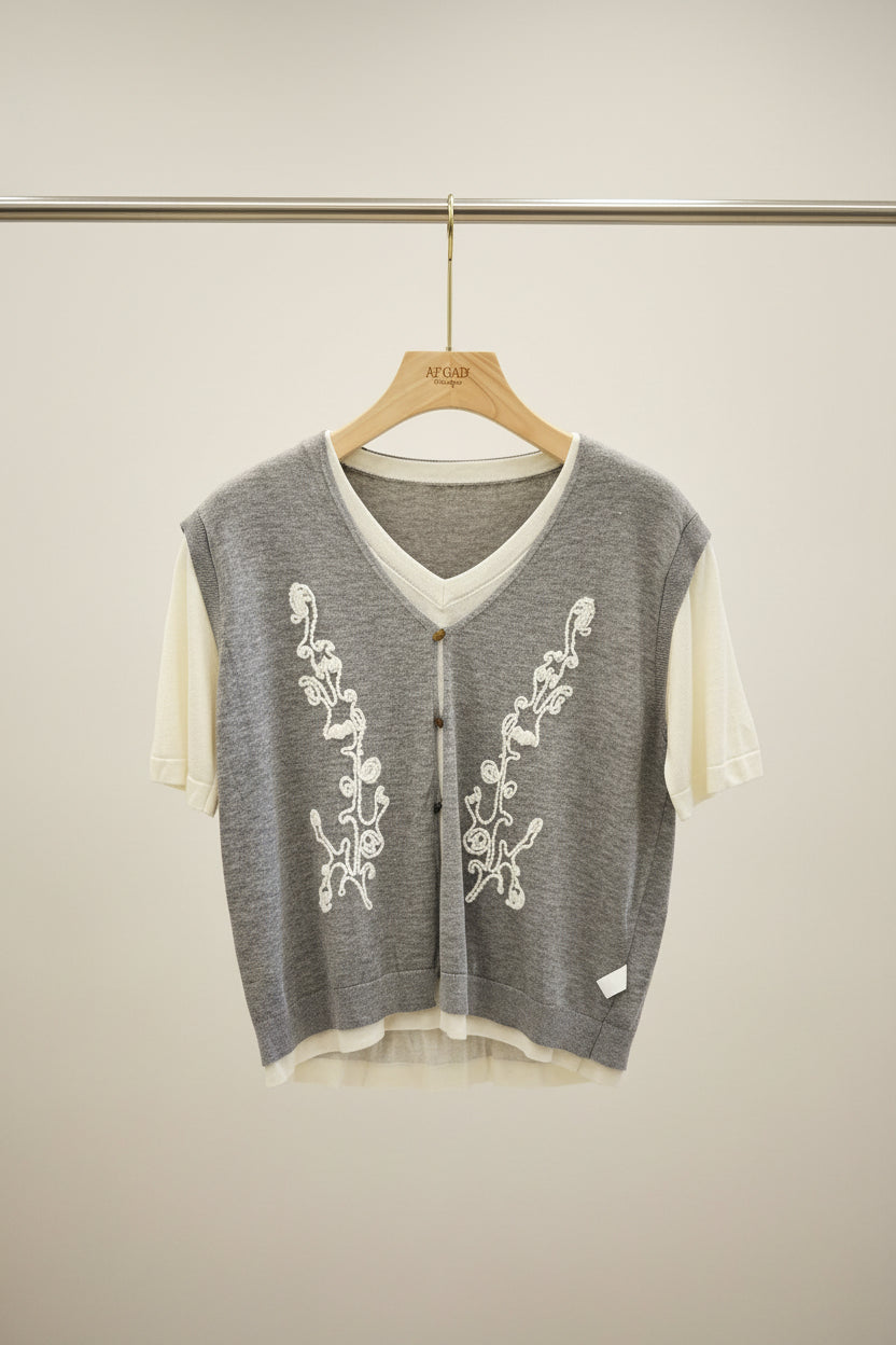 The Embroidered Knit Layer Tee - Old Money 2-in-1 Top