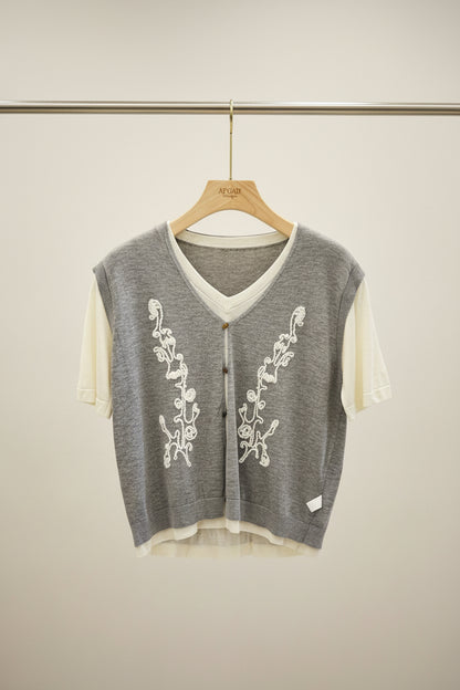 The Embroidered Knit Layer Tee - Old Money 2-in-1 Top