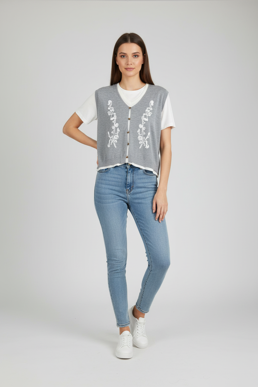 The Embroidered Knit Layer Tee - Old Money 2-in-1 Top