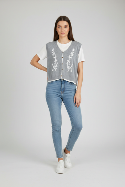 The Embroidered Knit Layer Tee - Old Money 2-in-1 Top