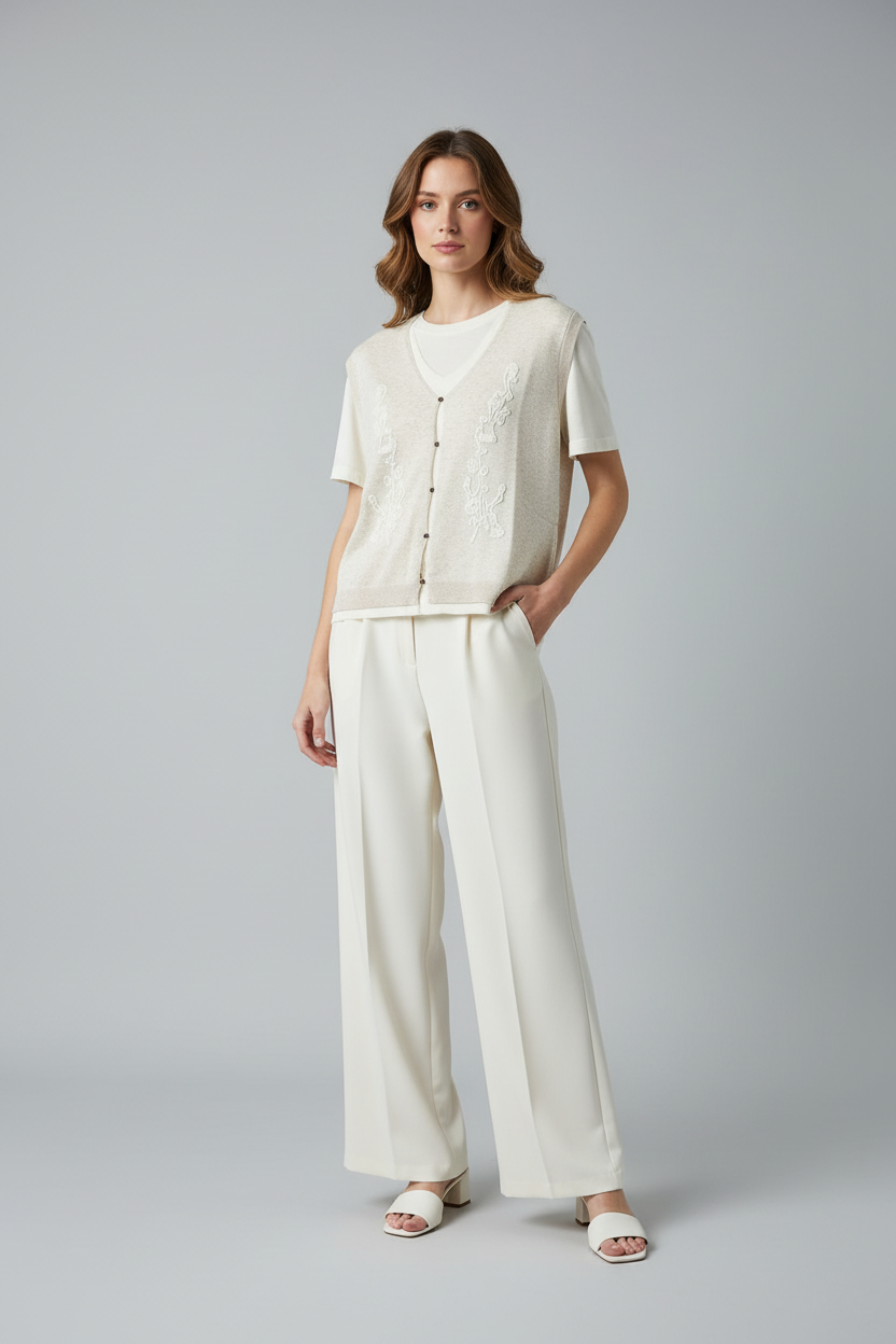 The Embroidered Knit Layer Tee - Old Money 2-in-1 Top
