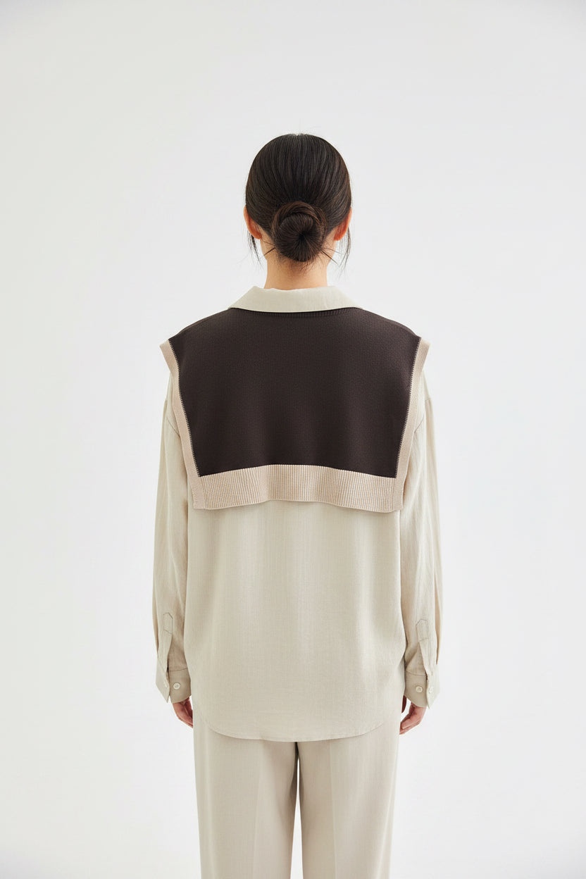 Layered Shirt Set With Shoulder Sweater