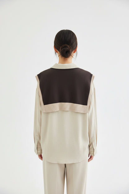 Layered Shirt Set With Shoulder Sweater