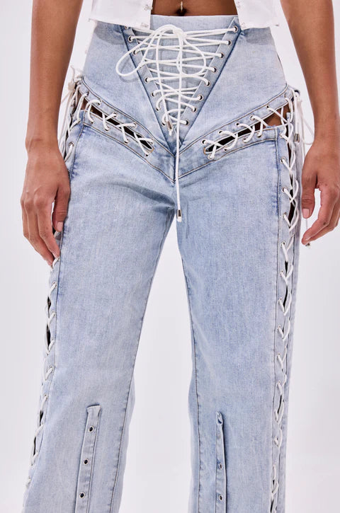 Feeling Blessed Lace Up Denim