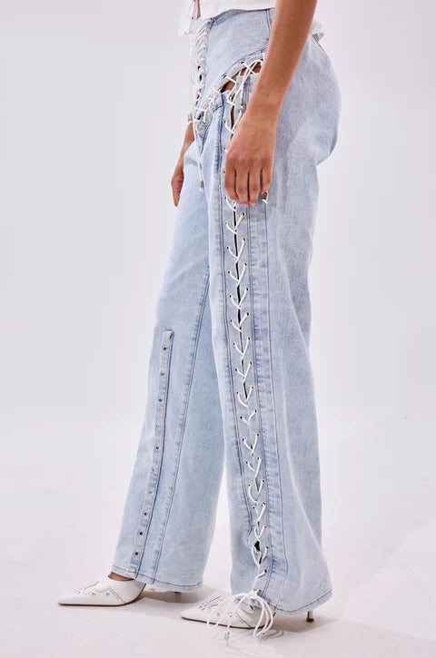 Feeling Blessed Lace Up Denim