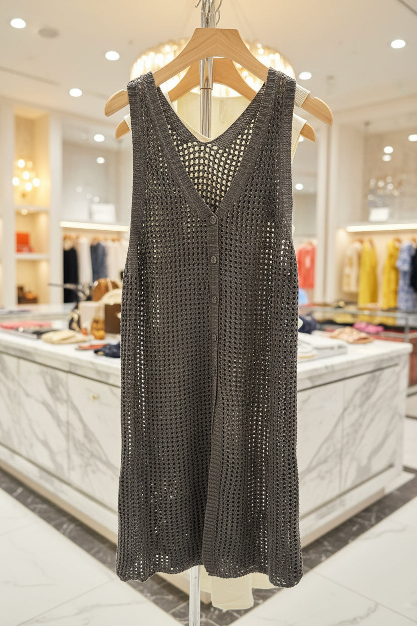 The Old Money Crochet Knit Long Vest - Quiet Luxury Layer