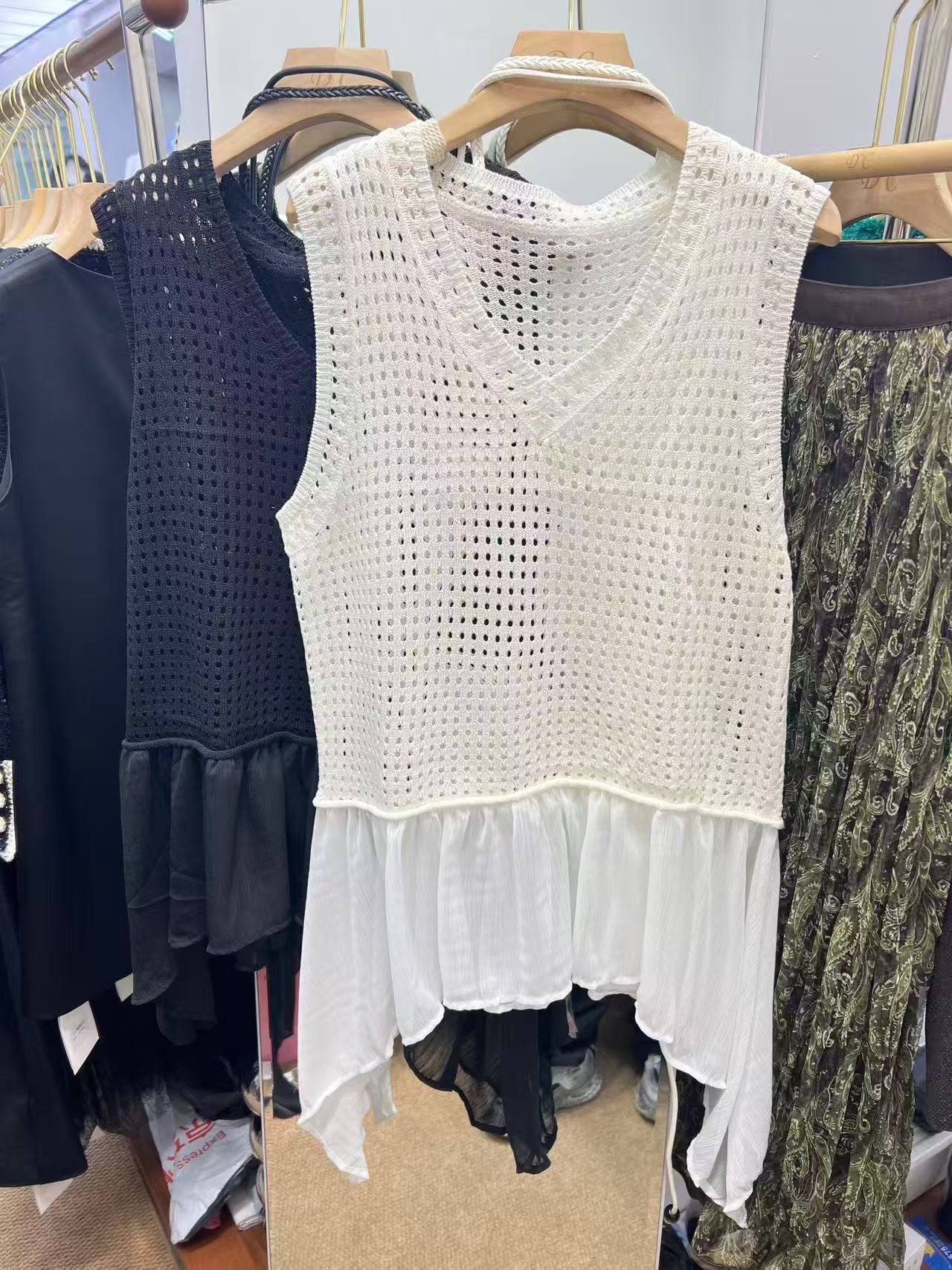 The "Mixed Media" Mesh Ruffle Tank
