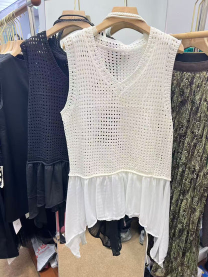 The "Mixed Media" Mesh Ruffle Tank