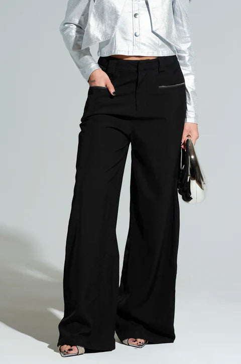 Front Zip Wide Black Pants