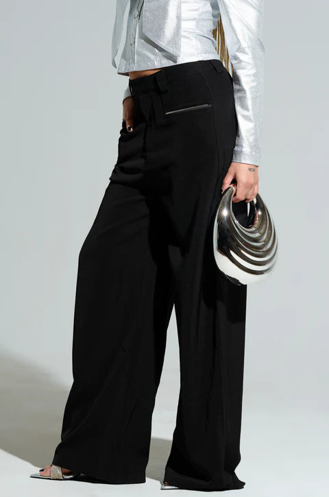 Front Zip Wide Black Pants