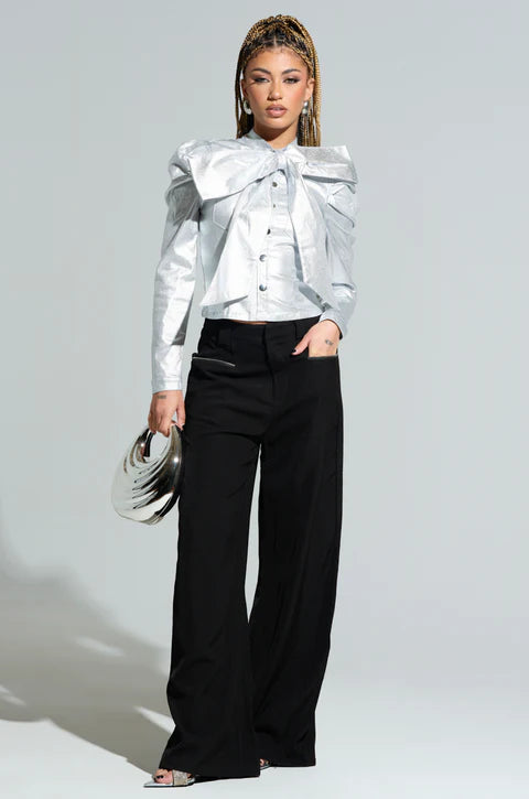 Front Zip Wide Black Pants