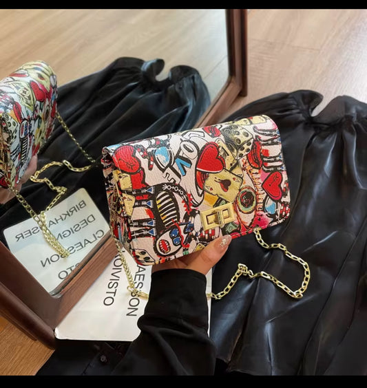 Graffiti Cross body chain link shoulder bag