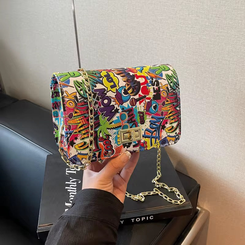 Graffiti Cross body chain link shoulder bag